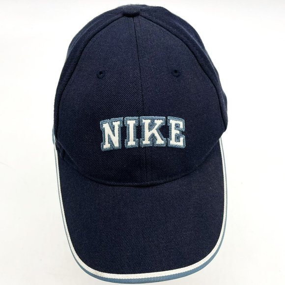 Vtg Nike Embroidered Letters 100% Wool Blue Mens OS Adjustable Baseball Hat Cap - Picture 1 of 7